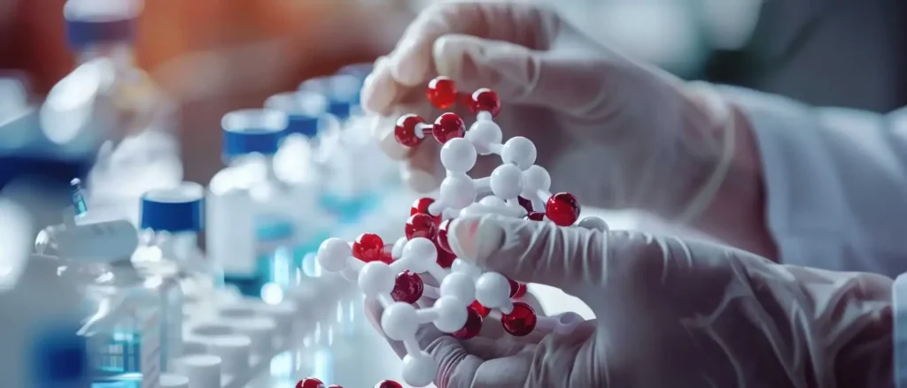 close up of scientists hands conducting drug